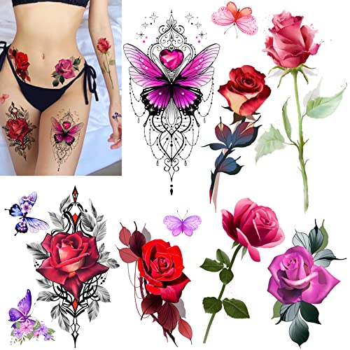 Rose 2 Roarhowl Large Rose Temporary Tattoo Set for Women