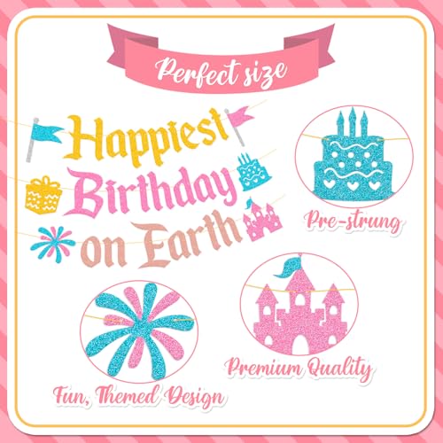 Happiest Birthday on Earth Banner - Colorful Princess Party Decor