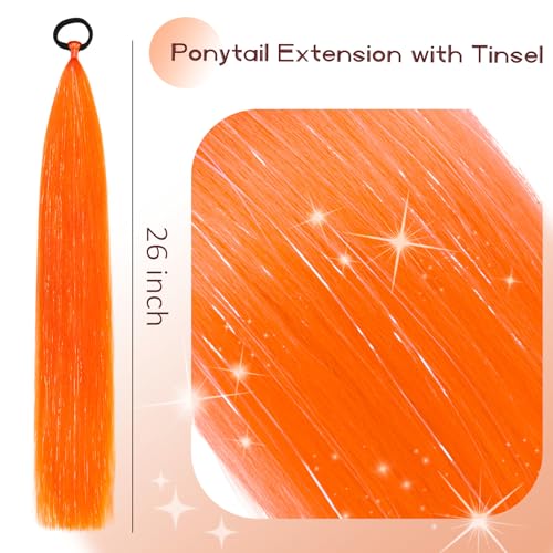 Lumitressa 26 Inch Orange Tinsel Ponytail Extension Pack - Synthetic Braided Hair
