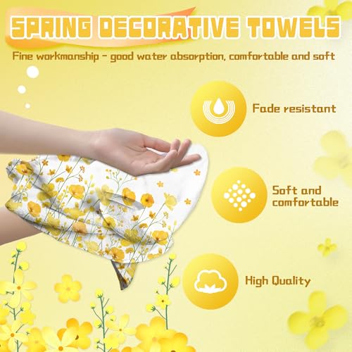 LIOQUN Yellow Flower Hand Towel Set - 2 Pack, 18x26 Inch