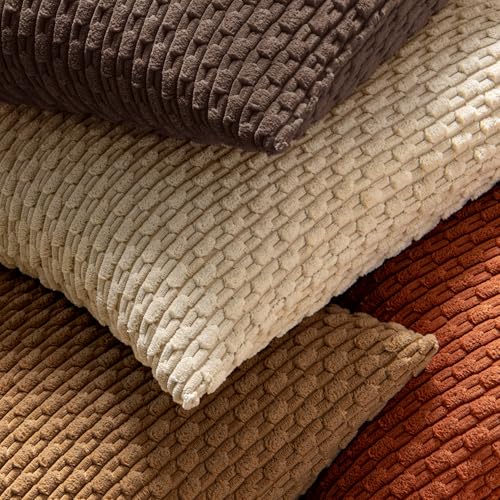 MIULEE 18x18 Decorative Corduroy Pillow Covers - Pack of 2, Dark Brown Striped for Modern Farmhouse Decor