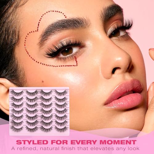 False Eyelashes 14mm Faux 3D Mink Lashes Natural Look Cat Eye Wispy Lashes Pack by Kiromiro, 14 Pairs