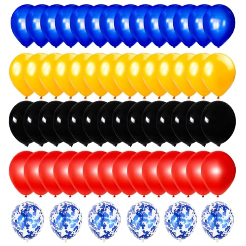 Hero Balloons Kit - 67 Pieces Red, Blue, Black & Yellow Latex