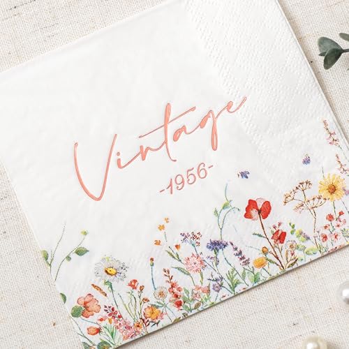 Floral 70th Birthday Napkins - 50-Count 3-Ply Vintage 1956