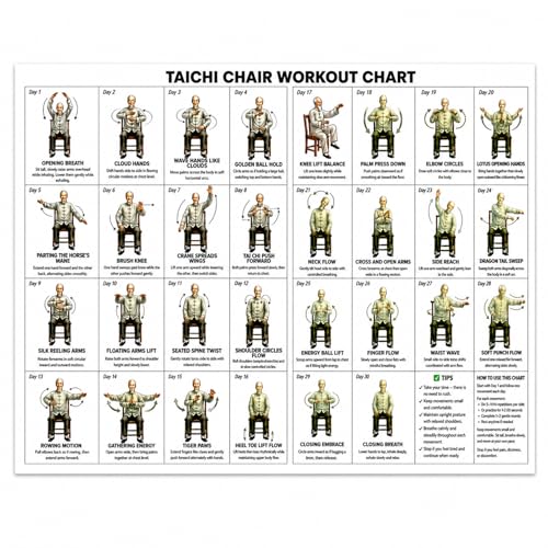 Chair Tai Chi Workout Chart for Seniors - 30-Day Guide, 12x16 Inch