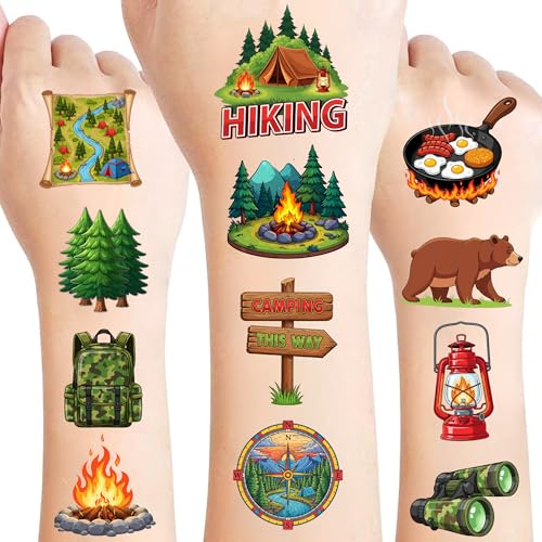 Camping Themed 50-Pack Temporary Tattoos for Kids Party Favors