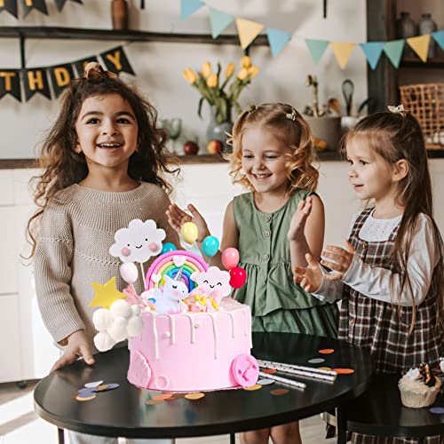 Unicorn Cake Topper Set - 15pcs Rainbow Birthday Decorations