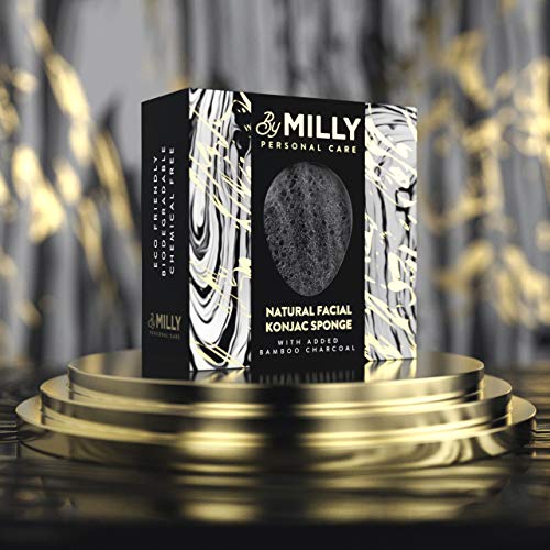 By MILLY Black Konjac Facial Sponge with Activated Bamboo Charcoal - Reusable, Gentle Exfoliating Face Cleanser, Variation 1