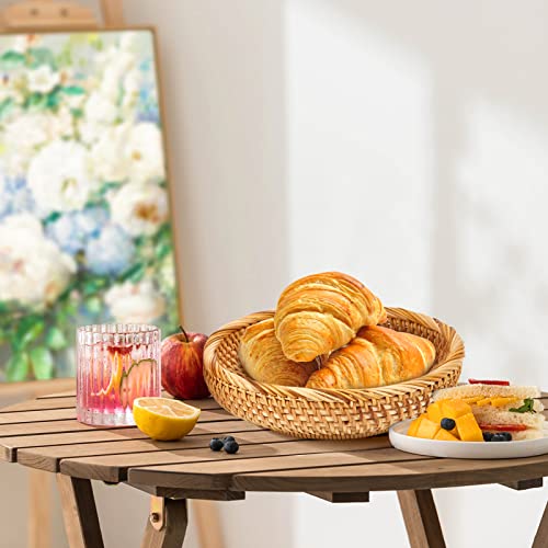 Natural Rattan Round Fruit Basket - Hand Woven Storage Bowl