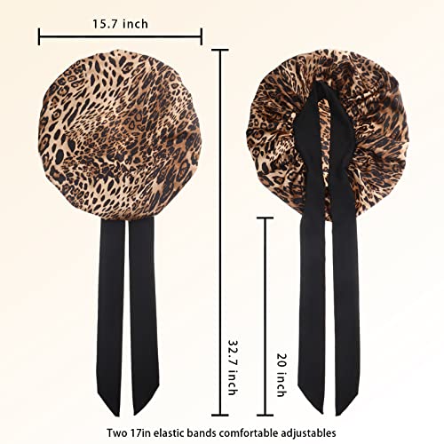 Large Leopard Satin Hair Bonnet for Black Women - Soft Fit Night Cap