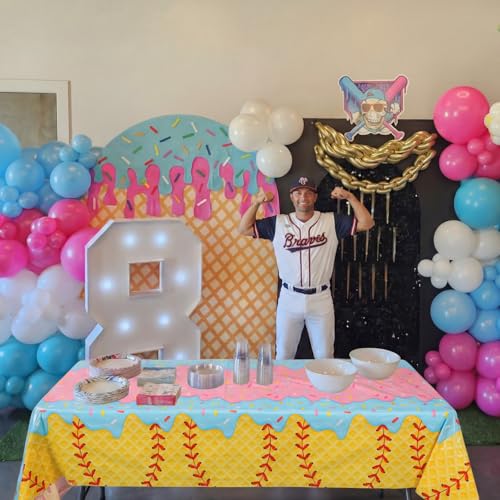 3 Pack Baseball Ice Cream Drip Disposable Tablecloths - 54x108 Inches