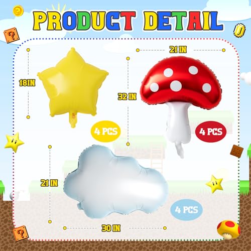 Video Game Theme Balloons Kit - 12 Pcs Foil Balloons Set