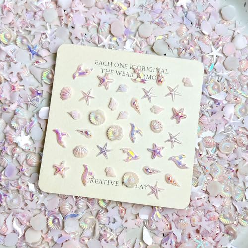 CnSybaris Purple Summer Beach Nail Charms 150pcs Ocean Shell & Starfish Nail Art Decorations