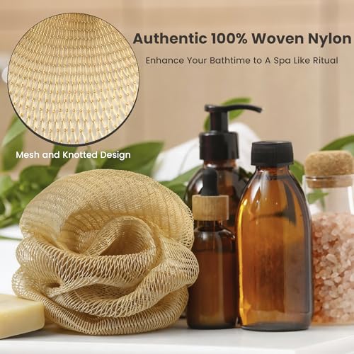 ADETON African Net Sponge Knotted Nylon Loofah Set of 2 - Extra-Long 45" Back Scrub, Black & Green