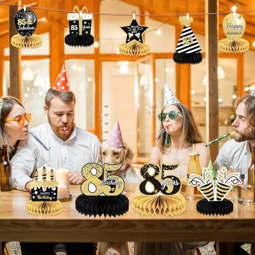 85th Birthday Honeycomb Centerpieces - 9 Pack Table Decorations
