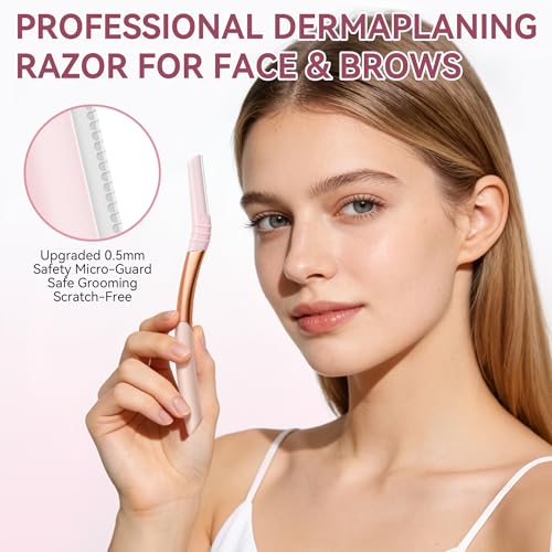 Eyebrow Razor and Face Razor for Women, Reusable Metal Handle with 7 Refill Blades, Dermaplane Razor with Protective Silicone Cap, Eyebrow Hair Trimmer