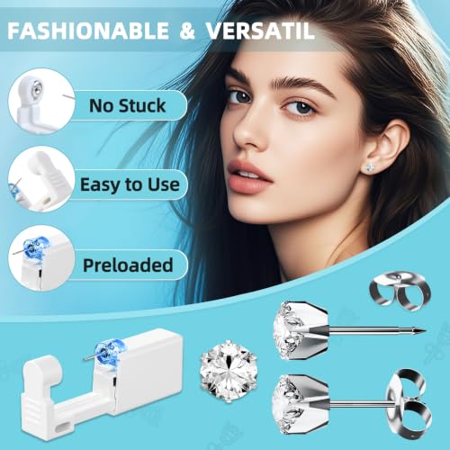 Nunpag Silver Disposable Ear Piercing Kit with 4 Cubic Zirconia Studs & Gun Set