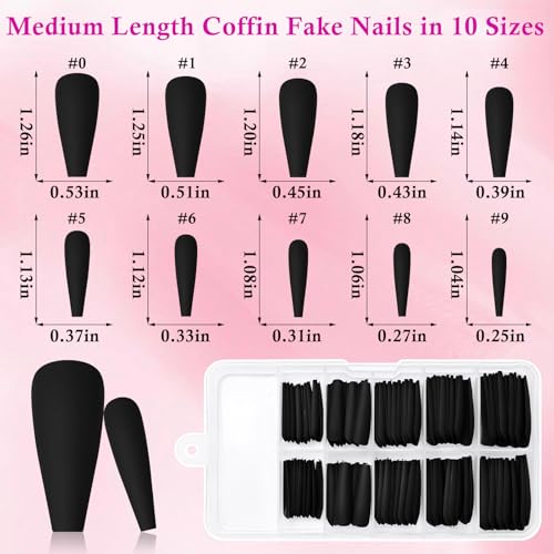 LoveOurHome 100pc Matte Black Coffin Press-On Nails - Long & Durable