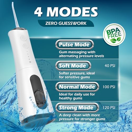 Water Flosser Portable 120 PSI with 300ml Reservoir & 4 Modes for Teeth & Gum Care