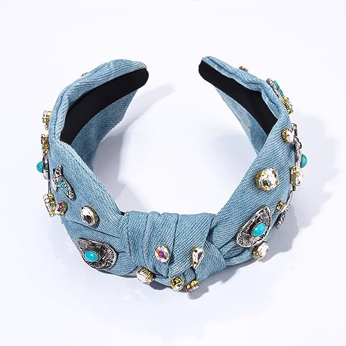 Western Cowgirl Knotted Headband for Women – Rhinestone Crystal Hair Accessory