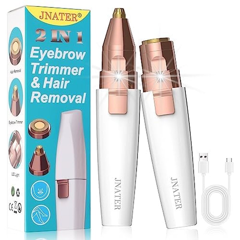 Eyebrow Trimmer, Facial Hair Removal for Women, 2 in 1 Rechargeable Eyebrow Razor & Painless Hair Remover Kit, Hair Removal Device for Eyebrows, Peach Fuzz, Lips, Arms, Legs with Light (Rose Gold£©