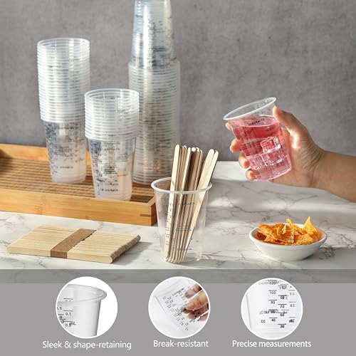 80pcs 8oz Clear Plastic Mixing Cups with Wooden Stir Sticks