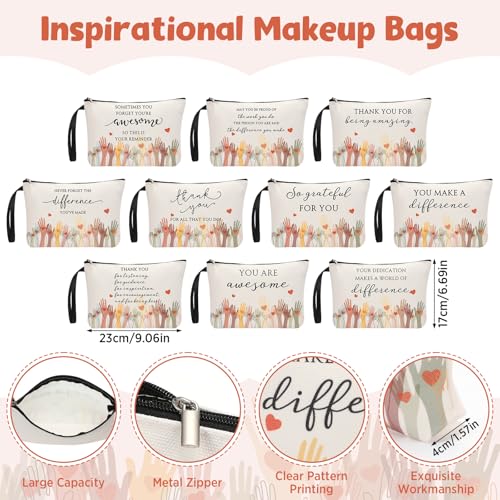 10 pcs Inspirational Makeup Bags for Women - Appreciation Gift Bulk - Sunnymove