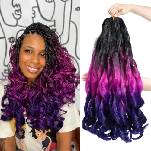 WIPPORYA French Curly Braiding Hair 24 Inch - 6 Packs, 1B Purple & Dark Blue