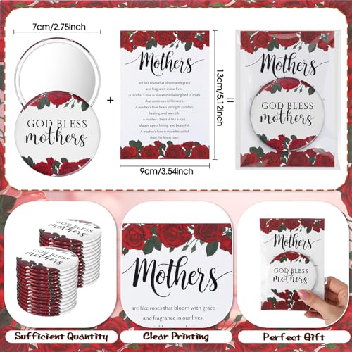 25 Pcs Rose Compact Mirrors with Prayer Cards for Mother's Day