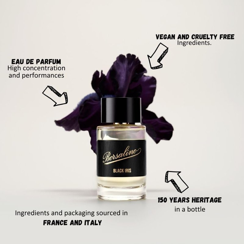 Borsalino Black Iris Perfume for Men – Eau de Parfum – Long-Lasting Fresh Woody Amber Cologne with Bergamot, Iris & Amberwood – French Luxury Fragrance – Popular Gift for Men