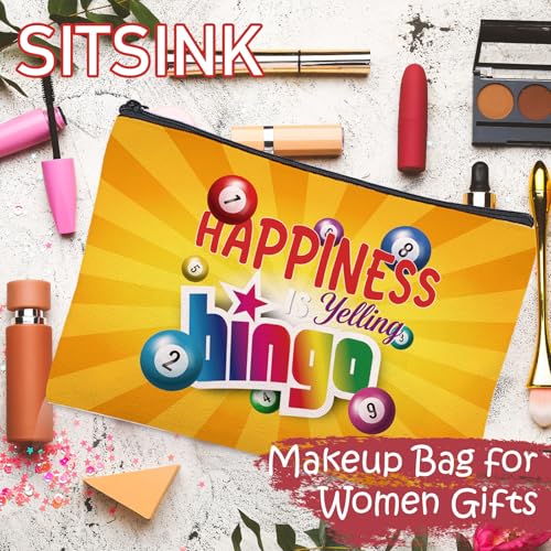 Sitsink Bingo Gifts Makeup Bag - Funny Bingo Lover Reusable Canvas Pouch, 6 Designs
