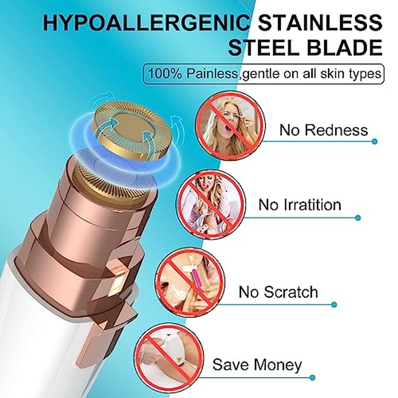 Eyebrow Trimmer, Facial Hair Removal for Women, 2 in 1 Rechargeable Eyebrow Razor & Painless Hair Remover Kit, Hair Removal Device for Eyebrows, Peach Fuzz, Lips, Arms, Legs with Light (Rose Gold£©