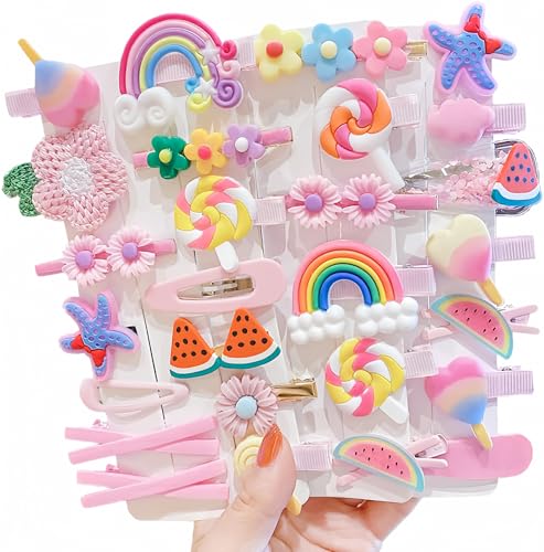 Ivylovme 28 PCS Cute Hair Clips Set for Girls - Animal, Flower & Rainbow Designs