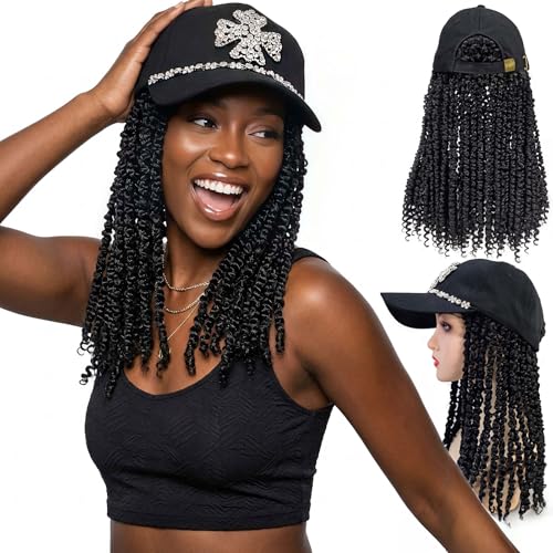 ELVAELFI Passion Twist Crochet Hair Cap Wig - 12-Inch Afro Style with Rhinestone Cross Design
