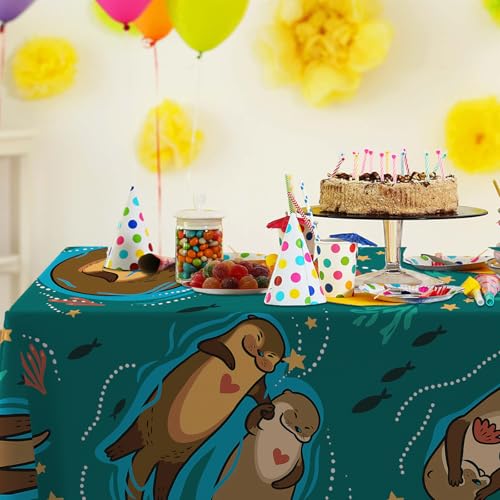 Cute Otter Tablecloth - 53x108 Inch Plastic Table Cover for Parties