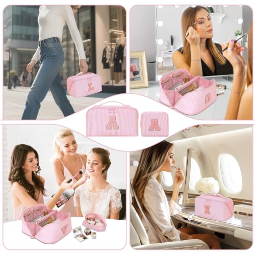 Personalized Pink Initial Makeup Bag Set for Women - K
