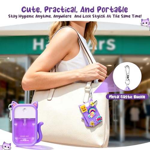 Cat Silicone Case for Touchland 1oz Spray — Cat Purple with Charm Keychain