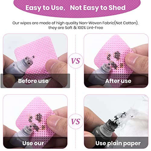 200 Pack Pink Lint Free Nail & Eyelash Glue Wipes - Absorbent Non-woven Fabric