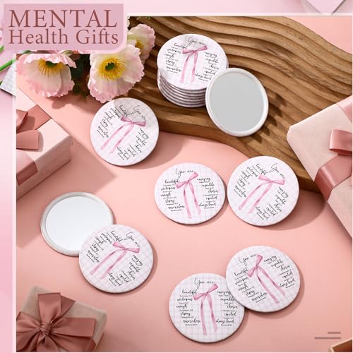 30 Pcs Mini Christian Compact Mirrors with Bible Verses, Pink Bow Makeup Gift