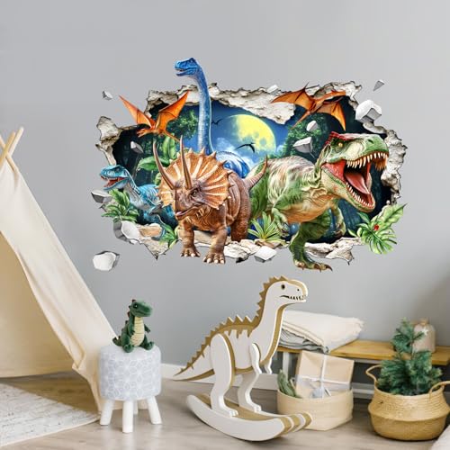 3D Dinosaur Wall Decals for Kids - Jungle Breakthrough Stickers