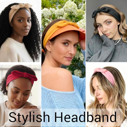 DRESHOW 8 Pack Women's Bow Knotted Rabbit Ears Headbands - Non-Slip Elastic Hair Wraps for Sport & Fashion
