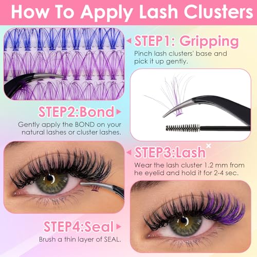 Wanmu Multicolor 240 Pcs Fairy Colored Lash Extensions Clusters 3D False Eyelashes DIY Kit