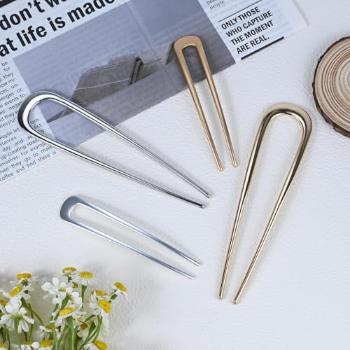4Pcs French Hair Pins for Women - Gold & Silver U-Shaped Hair Accessories