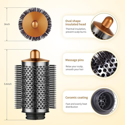 Gold Large Volumizing Round Brush Attachment for Dyson Airwrap - Hair Styling Tool