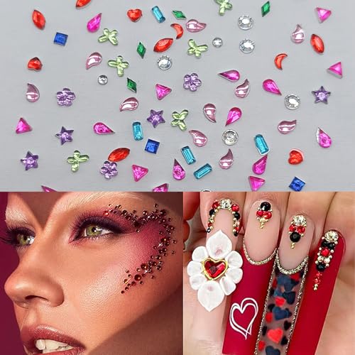 2000PCS Colorful Crystal Nail Art Charms - Heart, Star, Flower Gems