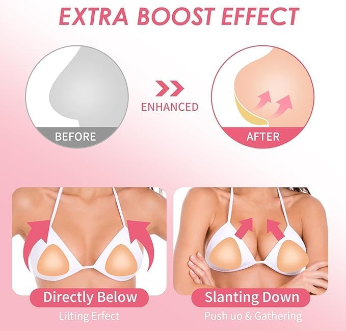 Snowy Sticky Bra Inserts - Reusable Waterproof Double-Sided Push-Up Enhancers for Dresses & Bikinis