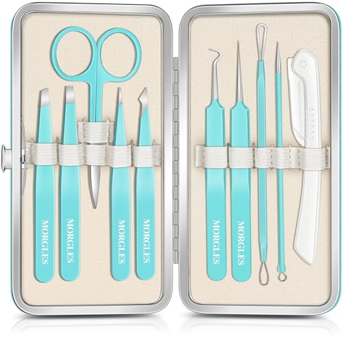 Green MORGLES 10-in-1 Facial Hair & Pimple Tweezers Kit for Women