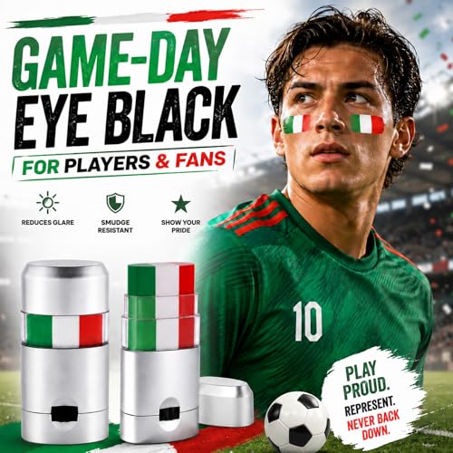 Mexican Eye Black,Mexico Green White and Red Patriotic Italy Flag Body Face Paint Stick for Fans,Waterproof Sport Face Paint for Soccer Baseball Softball Football Game Day Party,2 PCS