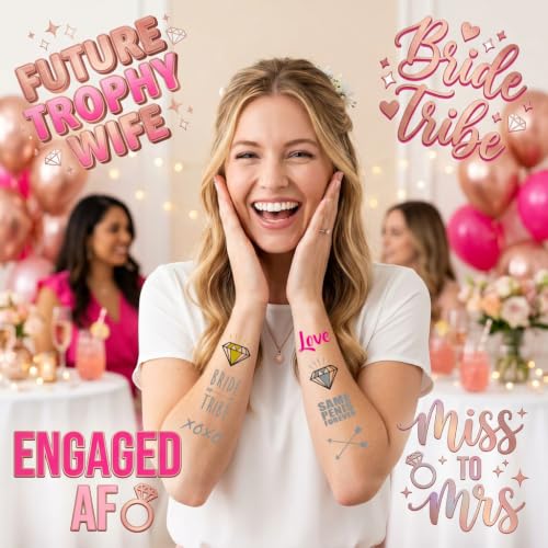 Bachelorette Party Waterproof Temporary Tattoos - Bride Tribe, Bridal Sayings, Glitter & Holographic Sheets