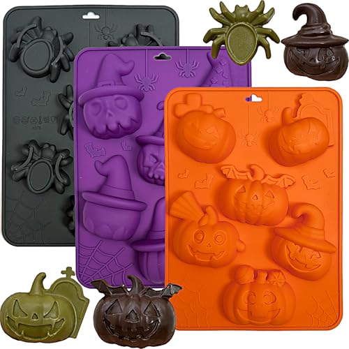 Halloween Silicone Molds - 3 Pack Pumpkin, Skull & Spider Designs